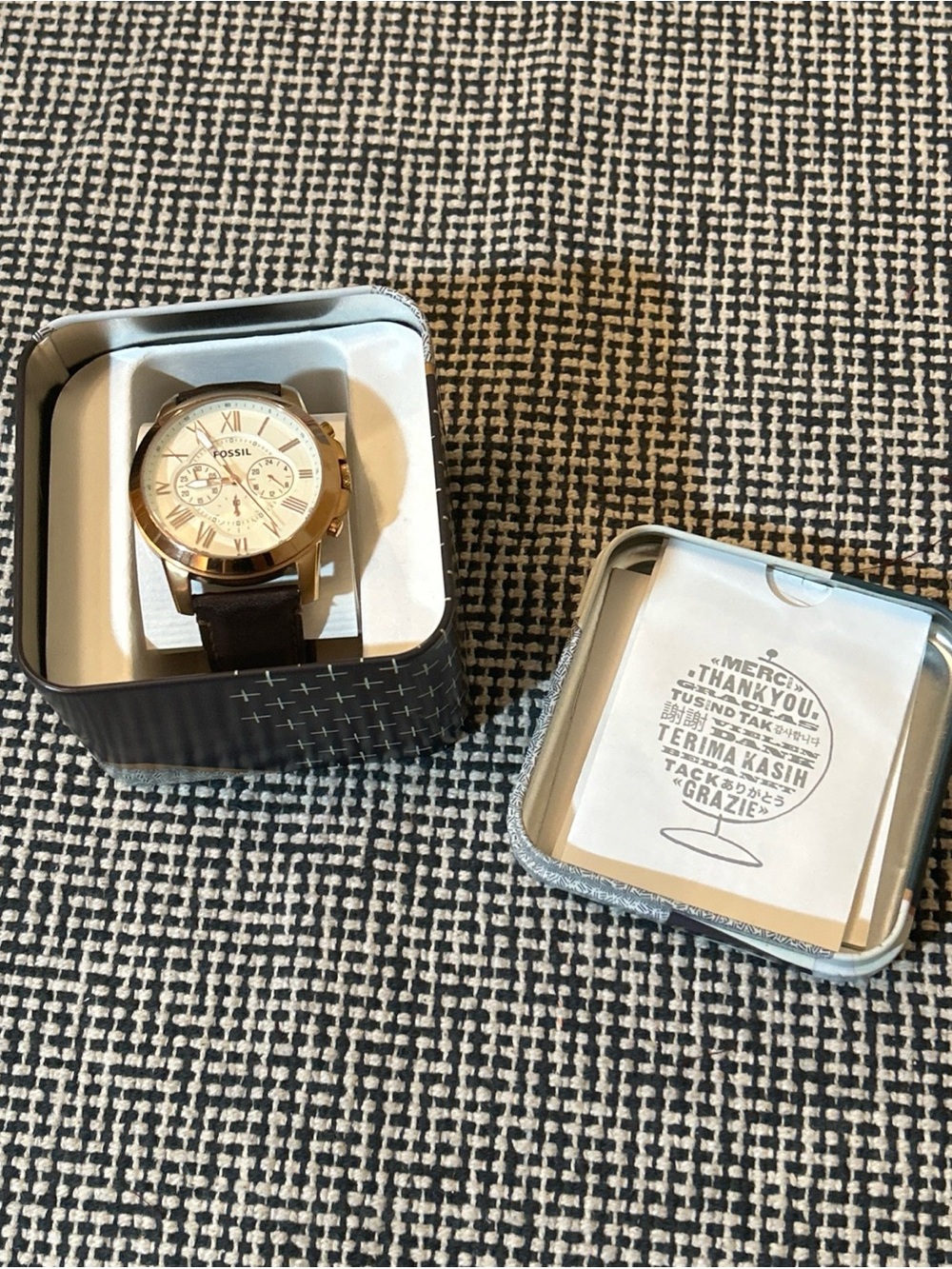Fossil Grant Chronograph Gold Tone Case Watch with Brown Leather Strap